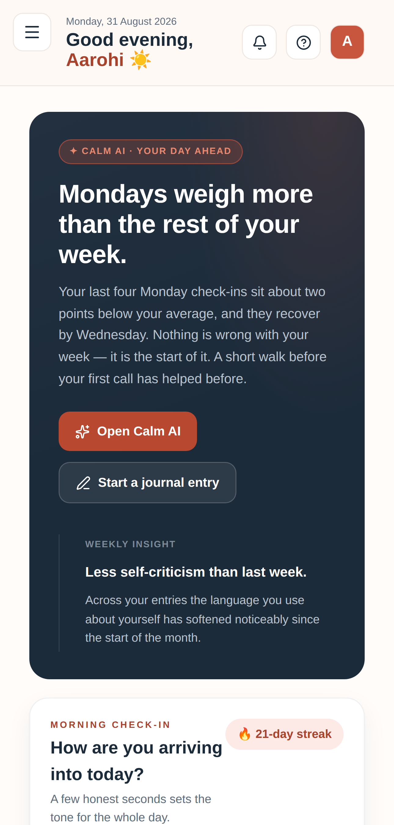 The GetCalmly app home screen